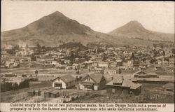 Cuddled Snugly In The Lee of Two Picturesque Hills, San Luis Obispo California Postcard Postcard Postcard