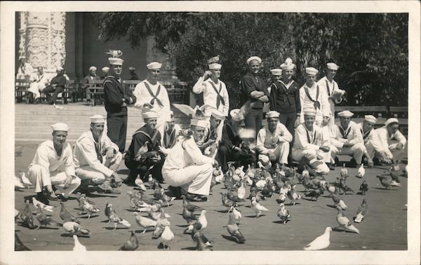 Group of Navy Sailors and Pigeons