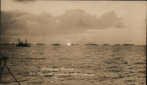 Evening Colors U.S. Fleet at Anchor in Haiti Gonaives