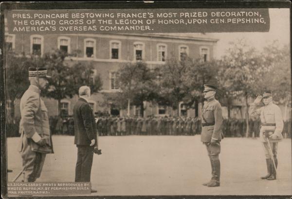 Pres Poincare bestowing medal to Gen. Pershing Burea War Photos