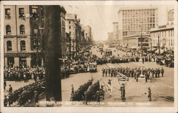 Portage Ave-Winnipeg-American soldiers on parade MB Canada