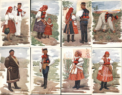 Set of 8: People in Czech Traditional Costumes Postcard