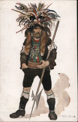 Man Standing Guard Wearing Hat With Peacock Feathers Postcard