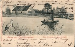 Ober-Rlockland Inn - Man in Boat on Lake and Stork Postcard