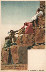 Climbing the Great Pyramid by a Tourist Postcard