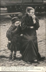 An old woman and her granddaughter without shelter at Ostende Postcard