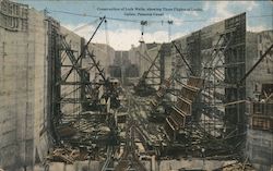Construction of Lock Walls, showing Three Flights of Locks Postcard