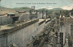 Construction of Lower Locks at Miraflores, Panama Canal Postcard