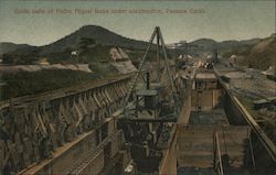 Guide walls of Pedro Miguel locks under construction, Panama Canal Postcard