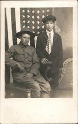 Two young boys in front of American flag Patriotic Postcard Postcard Postcard