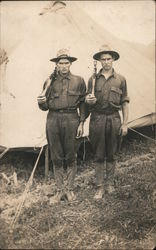 Two soldiers in front of tent Postcard