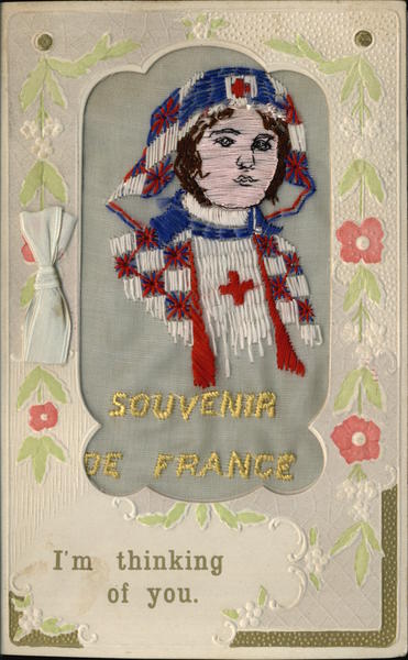 WWI French Nurse Woven Silk Greeting Card World War I