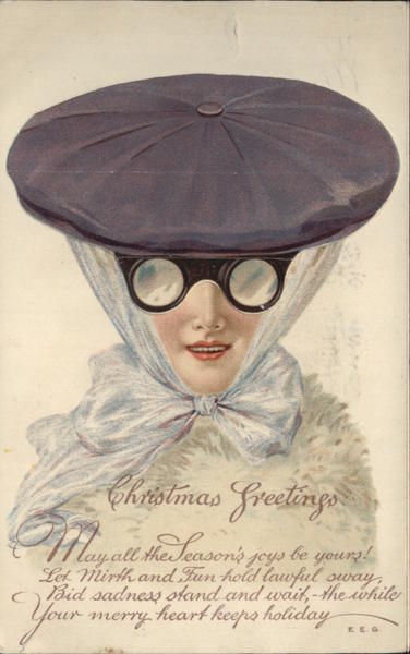 Christmas Greetings from Woman in Hat and Goggles Mechanical