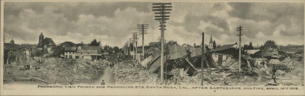 Panoramic View after Earthquake and Fire at Fourth and Mendocino Sts Santa Rosa California