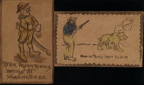 Lot of 2: Teddy Roosevelt Leather Postcards Theodore Roosevelt