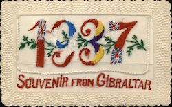 1937 Patriotic Embroidered Silk from Gibraltar Postcard Postcard Postcard