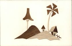 Houses and Trees Made of Banana Tree Bark Postcard