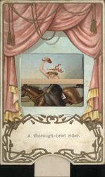 Magic Window-Pull Down Slide Novelty Woman on Horse Postcard