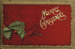Merry Christmas font on red textured card Silk & Fabric Applique Postcard Postcard Postcard