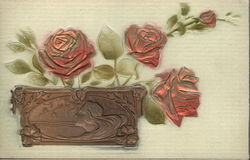 Stamped Roses and Flaque Beautiful Iridescent Postcard