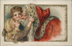 Santa With Children, Glitter Postcard