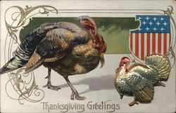 Thanksgiving Greetings Metal Attached Turkeys Postcard Postcard Postcard