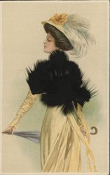 Gibson Girl in a Black "Mink" Coat Postcard