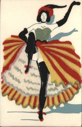 French Cancan Dancer Elegant Dress Painting Paris, France Postcard Postcard Postcard