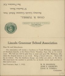 Frank McGlynn, Lincoln Impersonator - Lincoln Grammar School Assn. Postcard