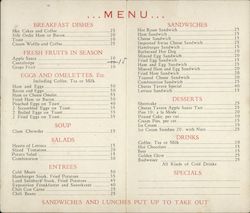 Menu for Chutes Tavern at the Beach Postcard