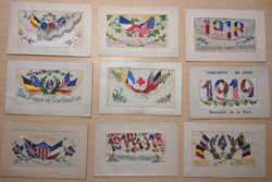 Lot of 9: WWI 1918 1918 Patriotic Embroidered Silk Postcards Postcard