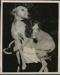 Woman Carrying Greyhound Dog on Shoulders Original Photograph