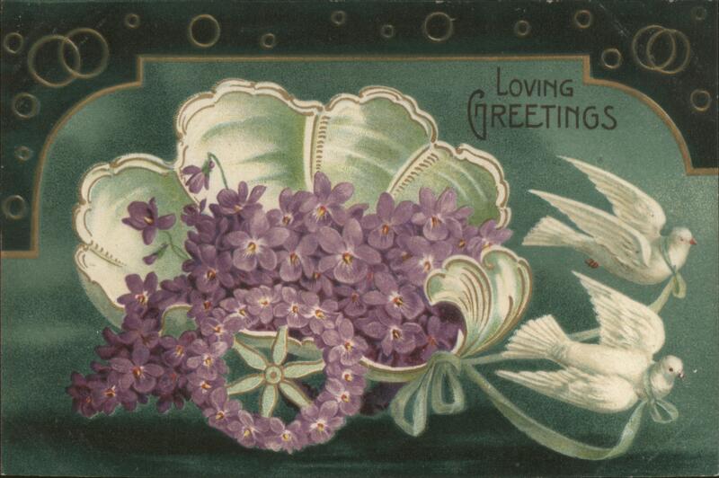 Loving Greetings Doves Pulling Flower Cart