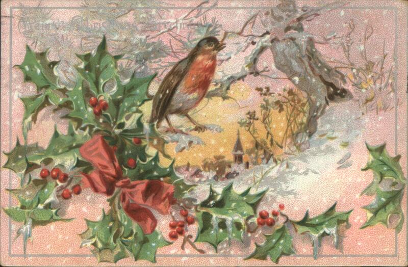 Merry Christmas Winter Scene with Birds