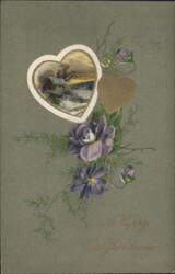 A Happy New Year Heart Winter Scene Vignette Postcard