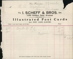 I. Scheff & Bros. Illustrated Post Cards Receipt San Francisco, CA Ephemera Ephemera Ephemera