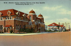 Atlantic Avenue Showing Church Of The Holy Apostles Wildwood-By-The-Sea, NJ Postcard Postcard