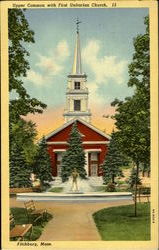 Upper Common With First Unitarian Church Fitchburg, MA Postcard Postcard