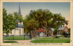 First Bapist Church And Public Library From Coburn Waterville, ME Postcard Postcard