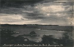 Moonlight on Lake Champlain From the Park Burlington, VT Postcard Postcard Postcard