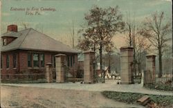 Entrance to Erie Cemetery Postcard