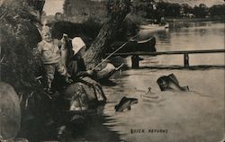 Quick Returns - Fishing on Riverbank Postcard Postcard 