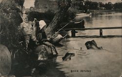 Quick Returns - Fishing on Riverbank Postcard