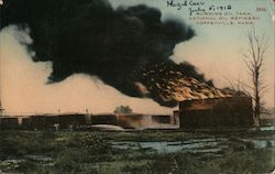 Burning Oil Tank, National Oil Refinery Coffeyville, KS Postcard Postcard Postcard