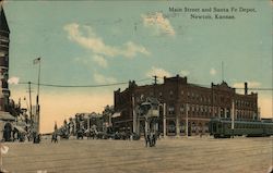 Main Street and Santa Fe Depot Newton, KS Postcard Postcard Postcard