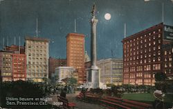 Union Square at Night San Francisco, CA Postcard Postcard Postcard