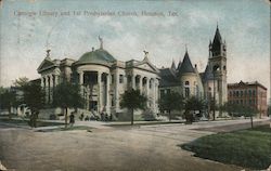 Carnegie Library and 1st Presbyterian Church Postcard