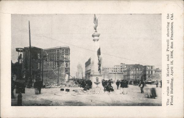 The ruins at Market and Powell showing the Flood Building, April 18, 1906 San Francisco California