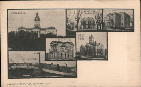 State Capitol, Governor's Mansion, Carnegie Library, Penitentiary, Post Office, County Court House Jefferson City
