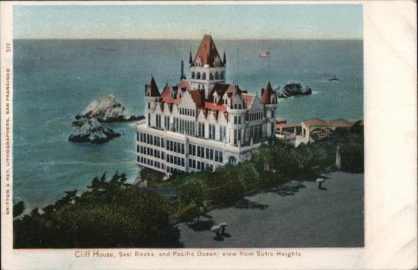 Cliff House, Seal Rocks and Pacific Ocean; view from Sutro Heights San Francisco California